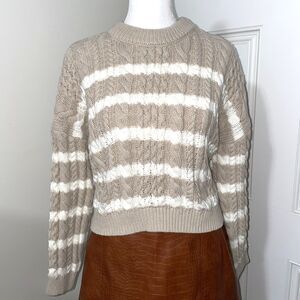 JESSICA SIMPSON Women's Brown/White Cotton Striped Cropped Pullover Size Small